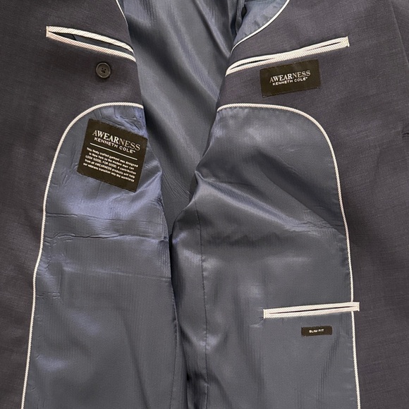Awearness Kenneth Cole Men’s Navy Wool Slim Fit Blazer Sport Coat Size 48R - Picture 4 of 11